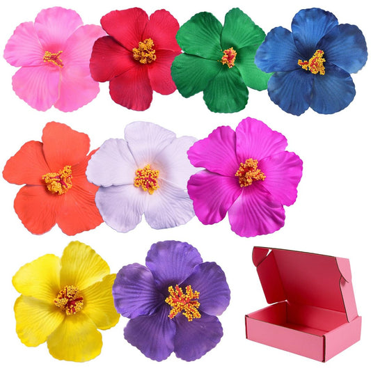 9-teiliges Set Blumen-Haarspangen für Mädchen und Frauen – 4-Zoll Hibiskus-Haarspangen für Sommerurlaub und Strandpartys