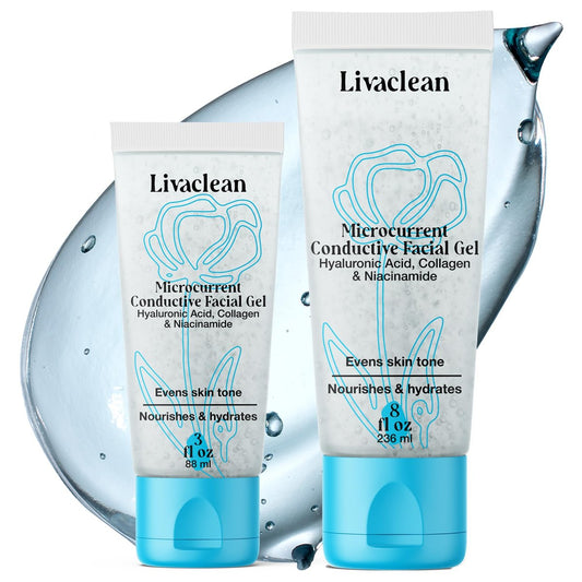 2er-Pack Leitgel für Mikrostrom | 8Oz & 3Oz TENS Gel Conductor Facial mit Aloe Vera, Hyaluronsäure, Blauem Rainfarn & Jojobaöl | Feuchtigkeitsspendend, für alle Hauttypen | Für Mikrostrom- & RF-Gesichtsgeräte