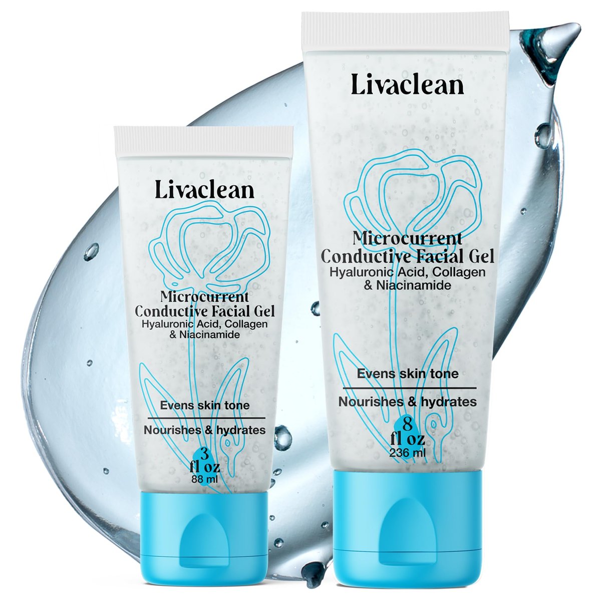 2er-Pack Leitgel für Mikrostrom | 8Oz & 3Oz TENS Gel Conductor Facial mit Aloe Vera, Hyaluronsäure, Blauem Rainfarn & Jojobaöl | Feuchtigkeitsspendend, für alle Hauttypen | Für Mikrostrom- & RF-Gesichtsgeräte