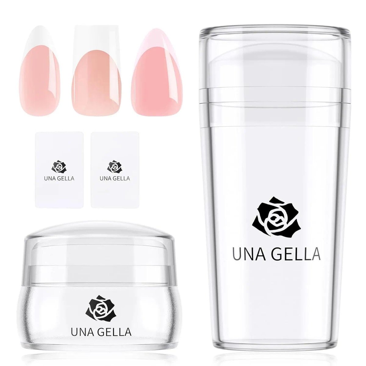 Una Gella French Tip Tool Stamp – Zwei Größen French Nails Maniküre-Stempel-Set für Mandel-/Quadrat-/Sargnägel & Zehen – Einfaches DIY Nagelkunst-Set für Zuhause