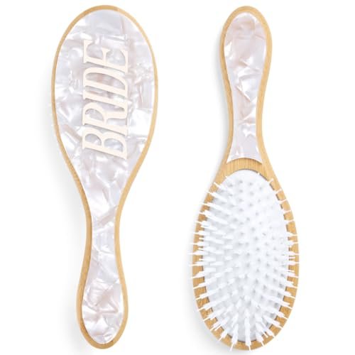 xo, Fetti Braut Haarbürste | Junggesellinnenparty, Brautparty, Hochzeitstag, Verlobungsgeschenk, Bambus, Perlmutt-Acryl