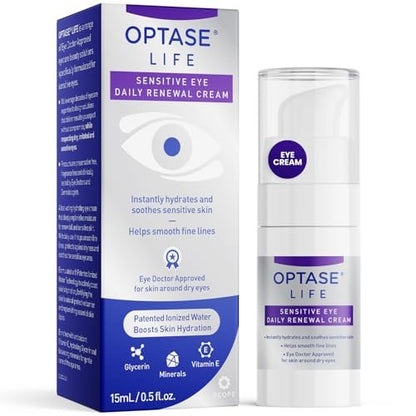 Optase LIFE Sensitive Eye Daily Renewal Cream – Feuchtigkeitscreme für trockene und empfindliche Augenpartien – Glättet feine Linien, konservierungsmittelfrei, augenärztlich und dermatologisch empfohlen – 15 ml