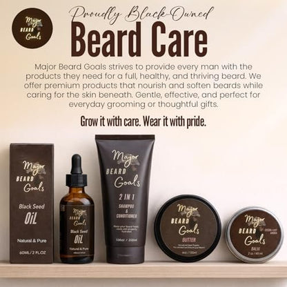 Major Beard Goals Bartbutter für Männer – Leave-In Softener für Bart & Schnurrbart, Feuchtigkeitscreme reduziert Juckreiz – Jamaican Black Castor Oil, Biotin, Kollagen & Sheabutter – 118 ml