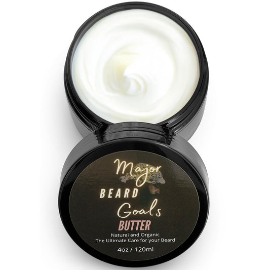 Major Beard Goals Bartbutter für Männer – Leave-In Softener für Bart & Schnurrbart, Feuchtigkeitscreme reduziert Juckreiz – Jamaican Black Castor Oil, Biotin, Kollagen & Sheabutter – 118 ml