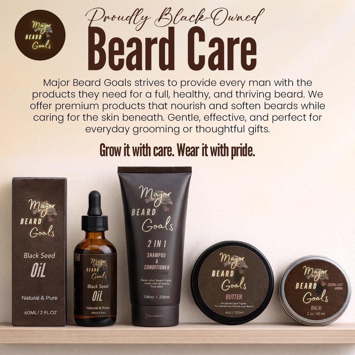 Major Beard Goals Bartbutter für Männer – Leave-In Softener für Bart & Schnurrbart, Feuchtigkeitscreme reduziert Juckreiz – Jamaican Black Castor Oil, Biotin, Kollagen & Sheabutter – 118 ml