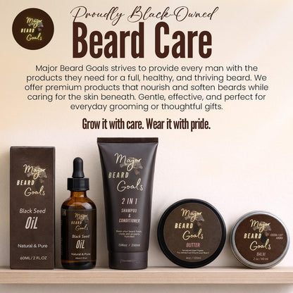 Major Beard Goals Bartbutter für Männer – Leave-In Softener für Bart & Schnurrbart, Feuchtigkeitscreme reduziert Juckreiz – Jamaican Black Castor Oil, Biotin, Kollagen & Sheabutter – 118 ml