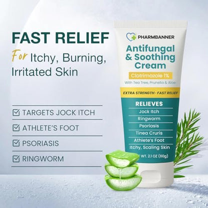 Antimykotische Creme gegen Juckreiz, Ringelflechte, Psoriasis und Fußpilz – Extra starke Linderung für juckende, brennende Haut – Schnell wirkende Formel bei Tinea cruris, Tinea versicolor und Hautirritationen