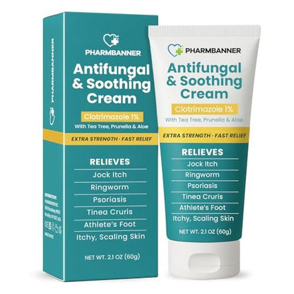 Antimykotische Creme gegen Juckreiz, Ringelflechte, Psoriasis und Fußpilz – Extra starke Linderung für juckende, brennende Haut – Schnell wirkende Formel bei Tinea cruris, Tinea versicolor und Hautirritationen