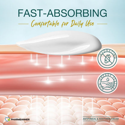 Antimykotische Creme gegen Juckreiz, Ringelflechte, Psoriasis und Fußpilz – Extra starke Linderung für juckende, brennende Haut – Schnell wirkende Formel bei Tinea cruris, Tinea versicolor und Hautirritationen