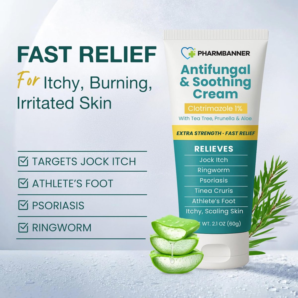 Antimykotische Creme gegen Juckreiz, Ringelflechte, Psoriasis und Fußpilz – Extra starke Linderung für juckende, brennende Haut – Schnell wirkende Formel bei Tinea cruris, Tinea versicolor und Hautirritationen