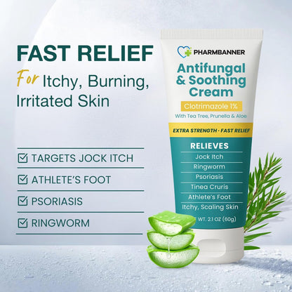 Antimykotische Creme gegen Juckreiz, Ringelflechte, Psoriasis und Fußpilz – Extra starke Linderung für juckende, brennende Haut – Schnell wirkende Formel bei Tinea cruris, Tinea versicolor und Hautirritationen