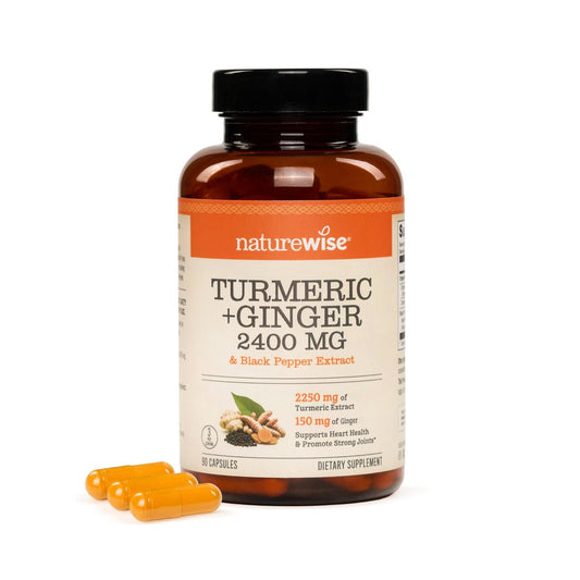 NatureWise Curcumin mit Ingwer 2400 mg – Hochdosiertes Kurkuma-Extrakt mit 2100 mg Curcuminoiden – Extra stark & hoch bioverfügbar – Vegan, Nicht-GVO – 90 Kapseln (30 Tage Vorrat)