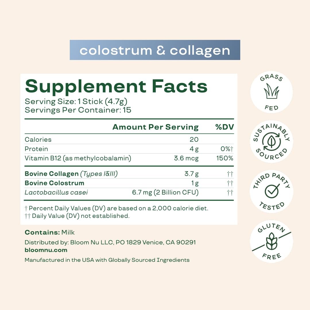 Bloom Nutrition Rinderkolostrum-Pulver – für Darmgesundheit, Immununterstützung, Haarwachstum & Schönheit – ungesüßt, glutenfrei, zuckerfrei – 15 Portionen