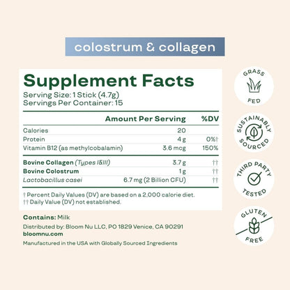 Bloom Nutrition Rinderkolostrum-Pulver – für Darmgesundheit, Immununterstützung, Haarwachstum & Schönheit – ungesüßt, glutenfrei, zuckerfrei – 15 Portionen
