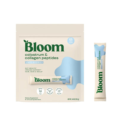 Bloom Nutrition Rinderkolostrum-Pulver – für Darmgesundheit, Immununterstützung, Haarwachstum & Schönheit – ungesüßt, glutenfrei, zuckerfrei – 15 Portionen