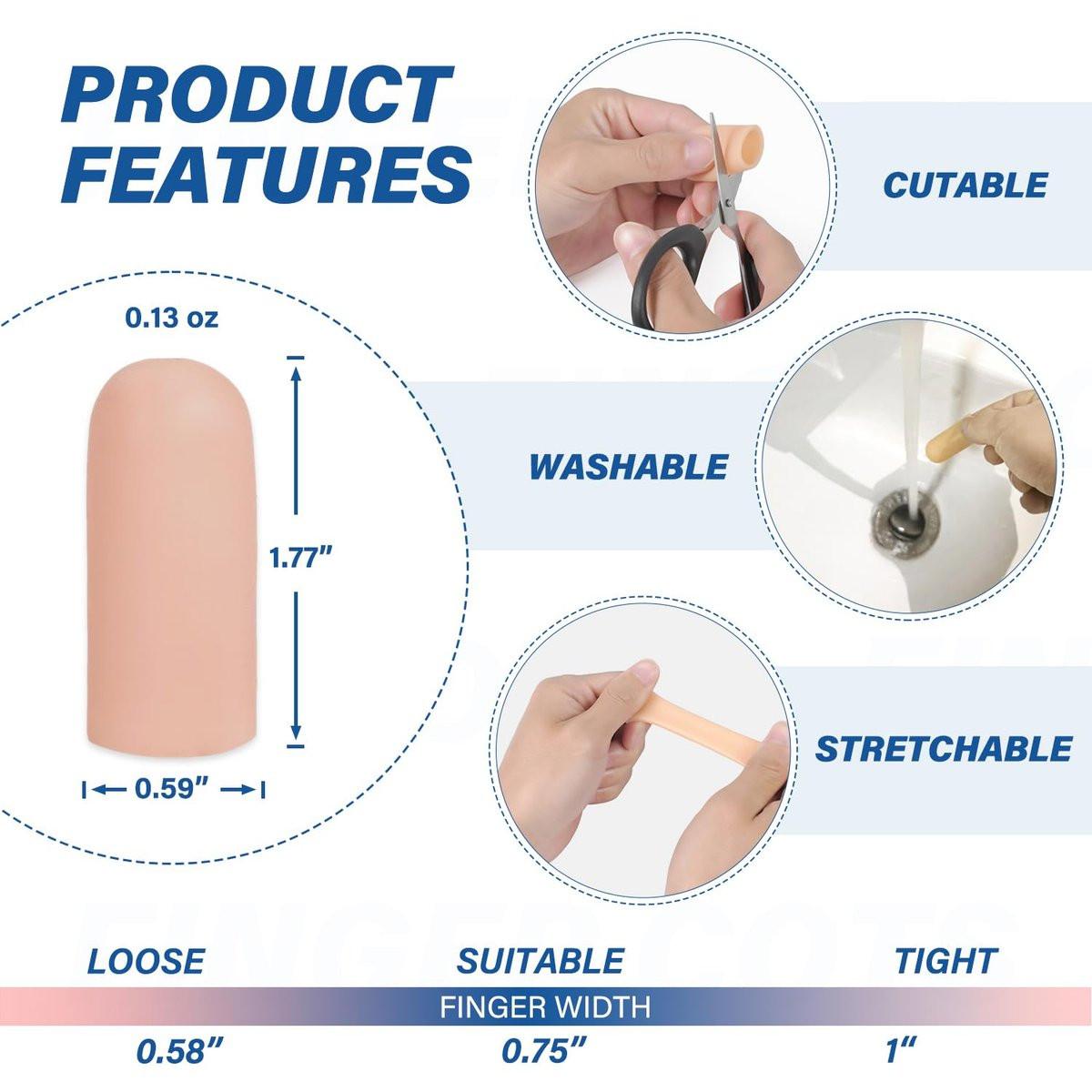 Gel-Fingerlinge Silikon-Fingerschutz Kappen für Daumen und Finger – Weiche Fingerbandagen gegen Schmerzen, Risse, Blasen, Hornhaut, Nagelhaut – Ideal bei Arthritis, Triggerfinger (Nude, M, 10 Stück)