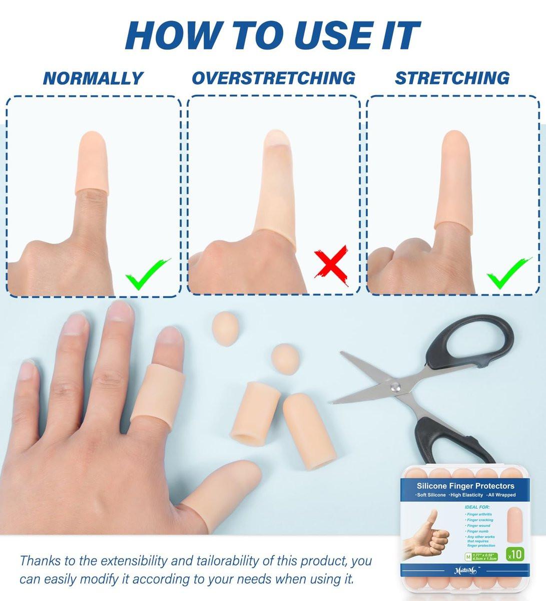 Gel-Fingerlinge Silikon-Fingerschutz Kappen für Daumen und Finger – Weiche Fingerbandagen gegen Schmerzen, Risse, Blasen, Hornhaut, Nagelhaut – Ideal bei Arthritis, Triggerfinger (Nude, M, 10 Stück)