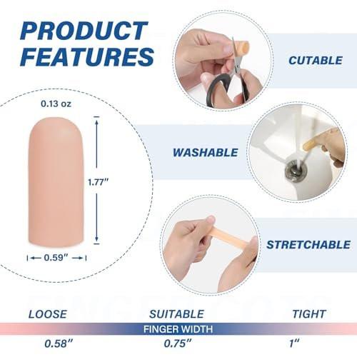 Gel-Fingerlinge Silikon-Fingerschutz Kappen für Daumen und Finger – Weiche Fingerbandagen gegen Schmerzen, Risse, Blasen, Hornhaut, Nagelhaut – Ideal bei Arthritis, Triggerfinger (Nude, M, 10 Stück)