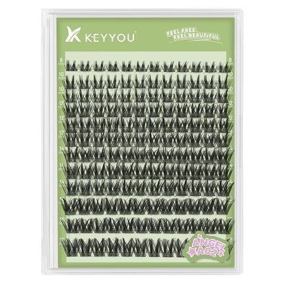 KEYYOU LASH Wimperncluster 144 Stück D Curl Angel Wimpernverlängerung, dicke, wispy, natürliche Bandwimpern mit wasserfester DIY Wimpernverlängerung für zu Hause (Angel A02-D-8-18MIX)