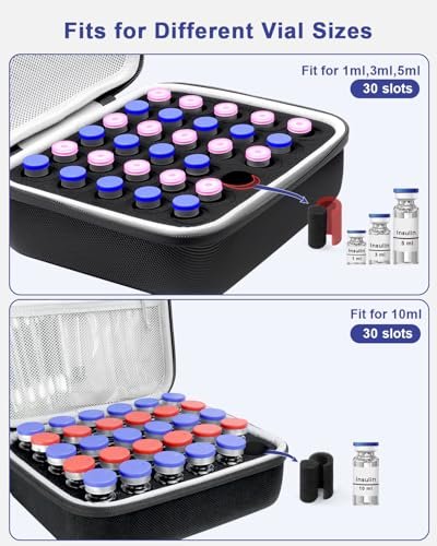 Krypthos Insulin-Aufbewahrungsbox mit 30 Fächern – Vial-Organizer für Diabetiker – Passend für 1ml, 3ml, 5ml und 10ml Insulinfläschchen – Kühlschrankgeeigneter Aufbewahrungsbehälter ohne Kühlpack