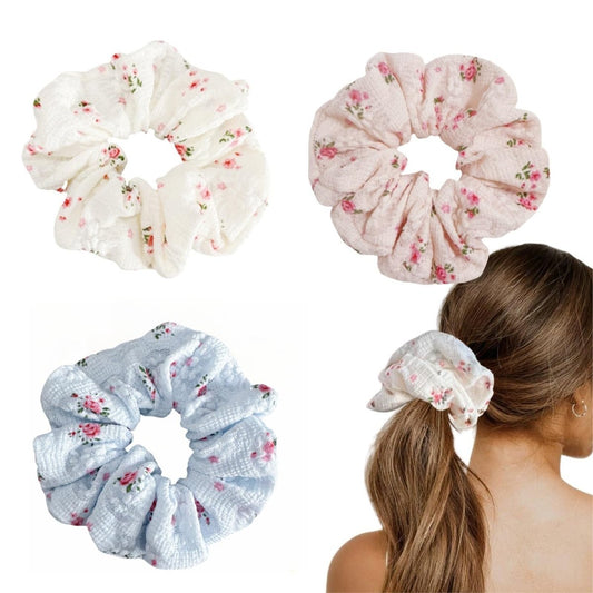 3 Stück Blumen-Scrunchies für Frauen, Spitzen-Haargummis, Blüten-Haarbänder, Haaraccessoires, Geschenk