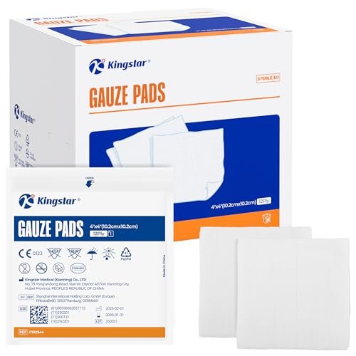 100 Stück sterile Mullkompressen 10x10 cm 12-lagig, 100% Baumwolle, große Wundauflagen, hoch saugfähig, Krankenhausqualität für Erste Hilfe & chirurgische Verbände