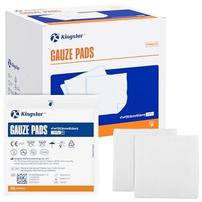 100 Stück sterile Mullkompressen 10x10 cm 12-lagig, 100% Baumwolle, große Wundauflagen, hoch saugfähig, Krankenhausqualität für Erste Hilfe & chirurgische Verbände