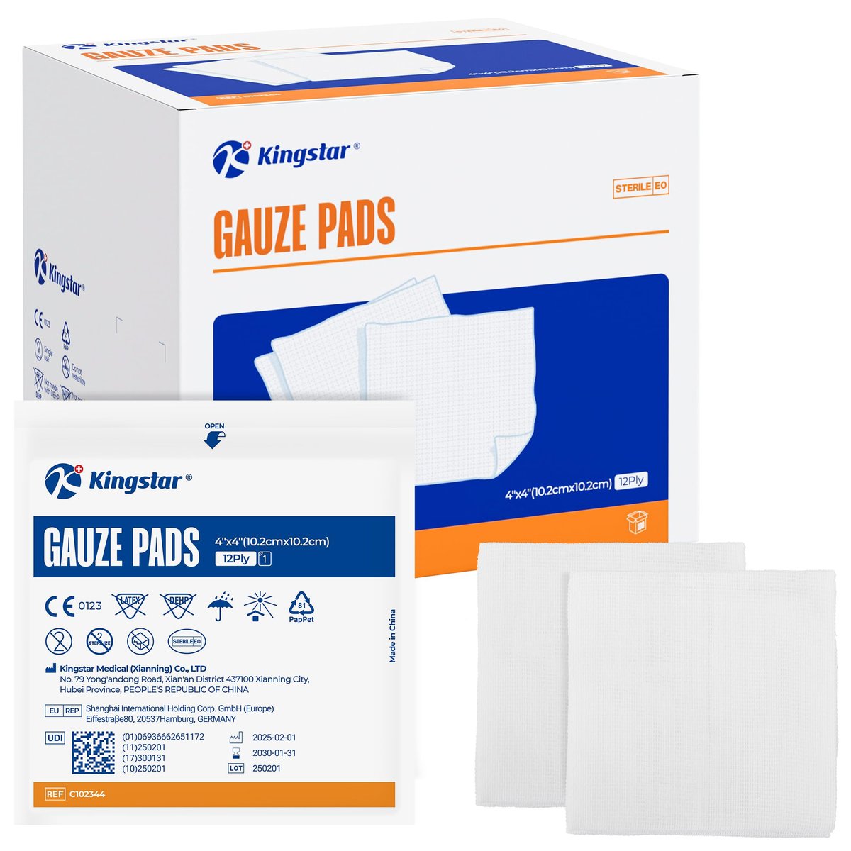 100 Stück sterile Mullkompressen 10x10 cm 12-lagig, 100% Baumwolle, große Wundauflagen, hoch saugfähig, Krankenhausqualität für Erste Hilfe & chirurgische Verbände