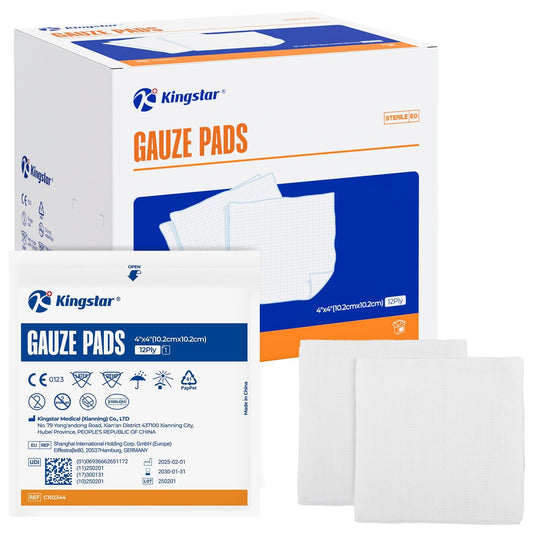 100 Stück sterile Mullkompressen 10x10 cm 12-lagig, 100% Baumwolle, große Wundauflagen, hoch saugfähig, Krankenhausqualität für Erste Hilfe & chirurgische Verbände