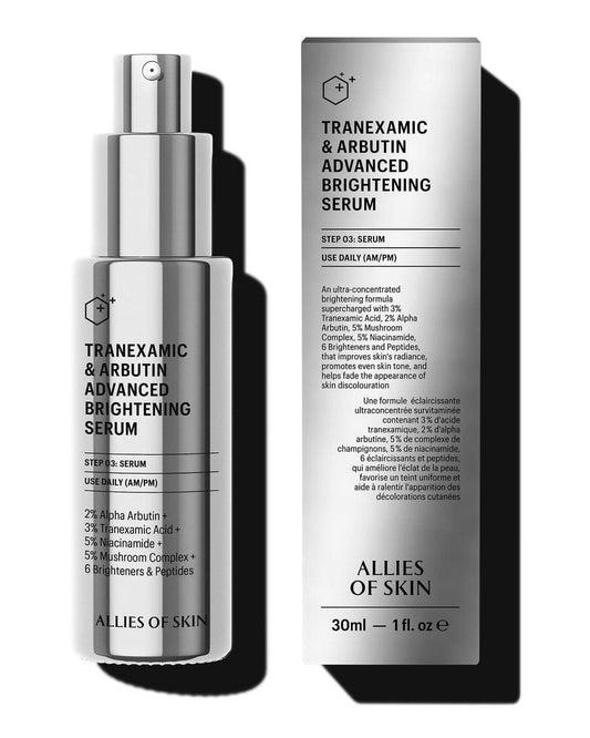 Allies of Skin Tranexamic & Arbutin Advanced Brightening Serum | Leichtes tägliches Serum mit Peptiden | 3% Tranexamsäure, belebt müde Haut | 1,6 fl oz