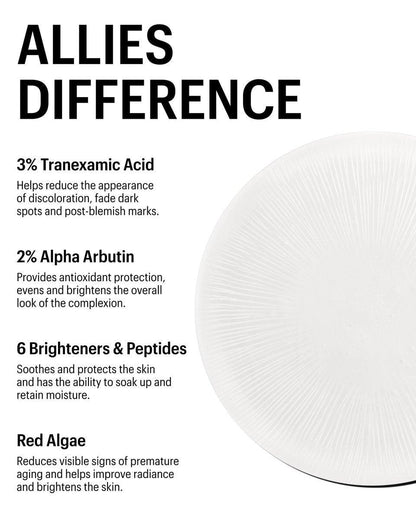 Allies of Skin Tranexamic & Arbutin Advanced Brightening Serum | Leichtes tägliches Serum mit Peptiden | 3% Tranexamsäure, belebt müde Haut | 1,6 fl oz