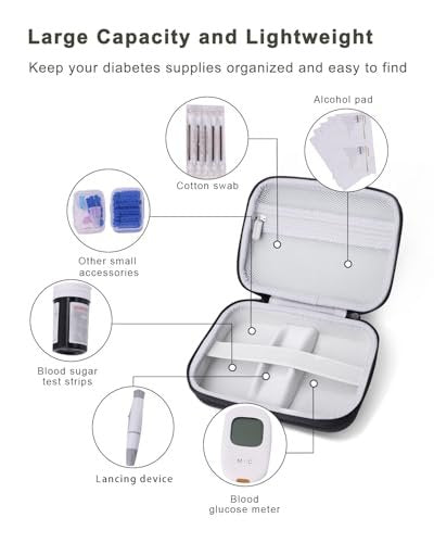 Krypthos Diabetic Supplies Travel Case – Organizer für Blutzuckermessgerät, Teststreifen, Lanzetten – Schwarz