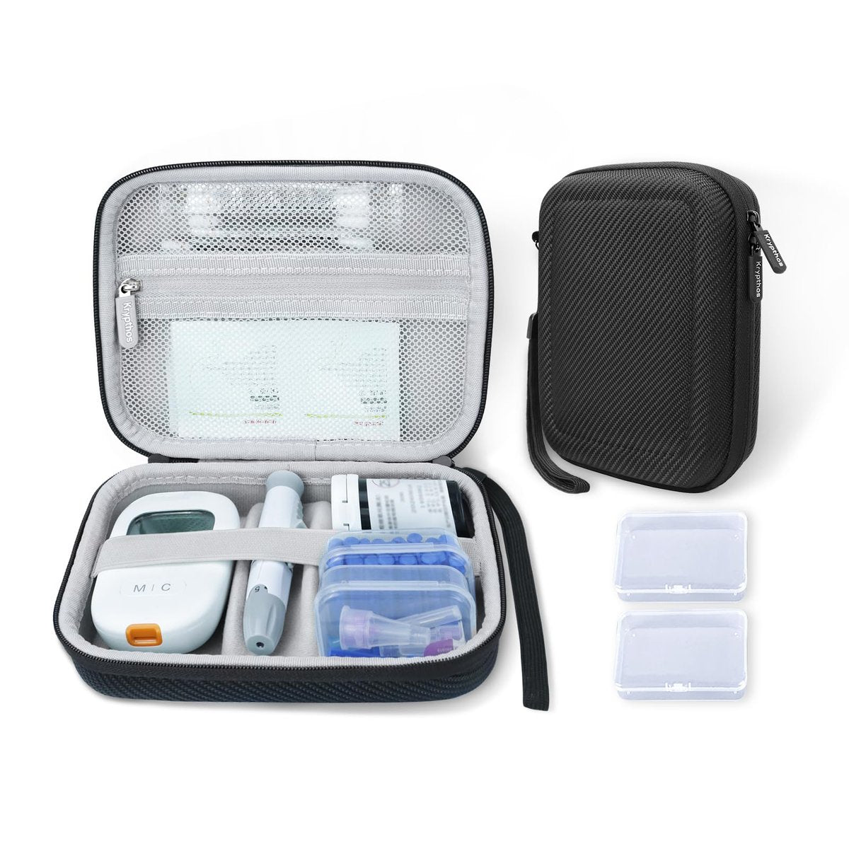 Krypthos Diabetic Supplies Travel Case – Organizer für Blutzuckermessgerät, Teststreifen, Lanzetten – Schwarz