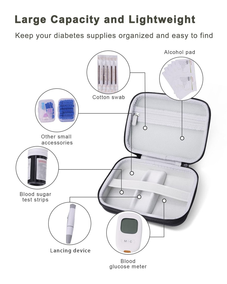 Krypthos Diabetic Supplies Travel Case – Organizer für Blutzuckermessgerät, Teststreifen, Lanzetten – Schwarz