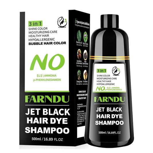 Farndu Jet Black Haar Tönungs Shampoo – Ammoniakfrei & PPD-frei, Natürliche Kräuter 3-in-1 Haarfarben Shampoo für Graue Haare bei Frauen und Männern
