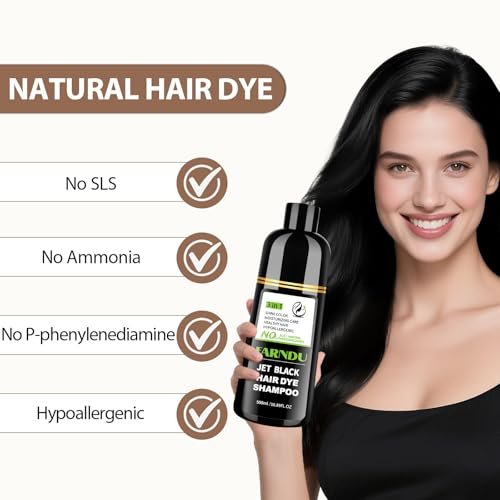 Farndu Jet Black Haar Tönungs Shampoo – Ammoniakfrei & PPD-frei, Natürliche Kräuter 3-in-1 Haarfarben Shampoo für Graue Haare bei Frauen und Männern