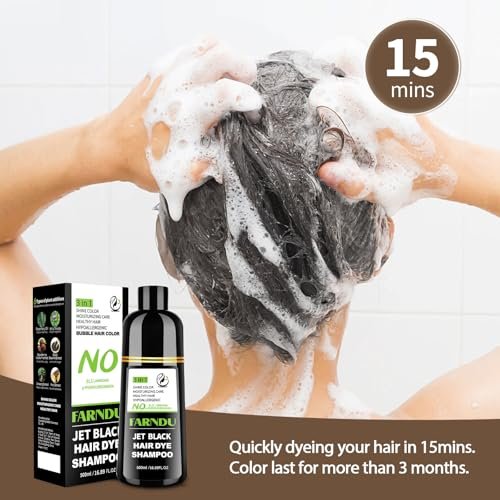Farndu Jet Black Haar Tönungs Shampoo – Ammoniakfrei & PPD-frei, Natürliche Kräuter 3-in-1 Haarfarben Shampoo für Graue Haare bei Frauen und Männern
