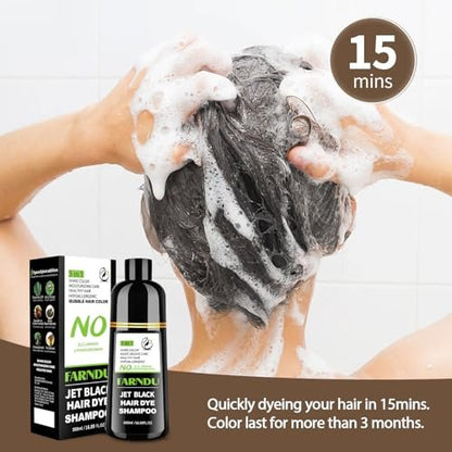 Farndu Jet Black Haar Tönungs Shampoo – Ammoniakfrei & PPD-frei, Natürliche Kräuter 3-in-1 Haarfarben Shampoo für Graue Haare bei Frauen und Männern