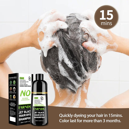 Farndu Jet Black Haar Tönungs Shampoo – Ammoniakfrei & PPD-frei, Natürliche Kräuter 3-in-1 Haarfarben Shampoo für Graue Haare bei Frauen und Männern