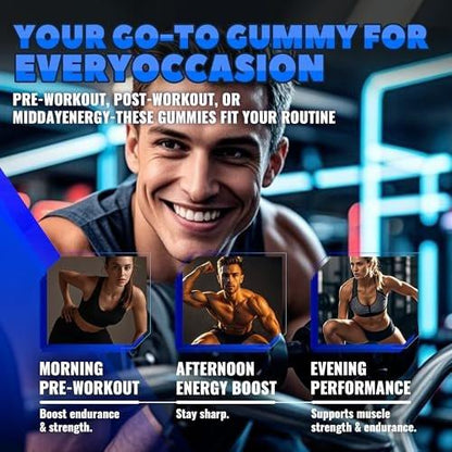 GlucoBio Creatin-Monohydrat Gummis (5g) – Pre-Workout Energie & Muskelaufbau für Männer & Frauen | Blaubeer-Elektrolyt-Gummis (135 Stück)