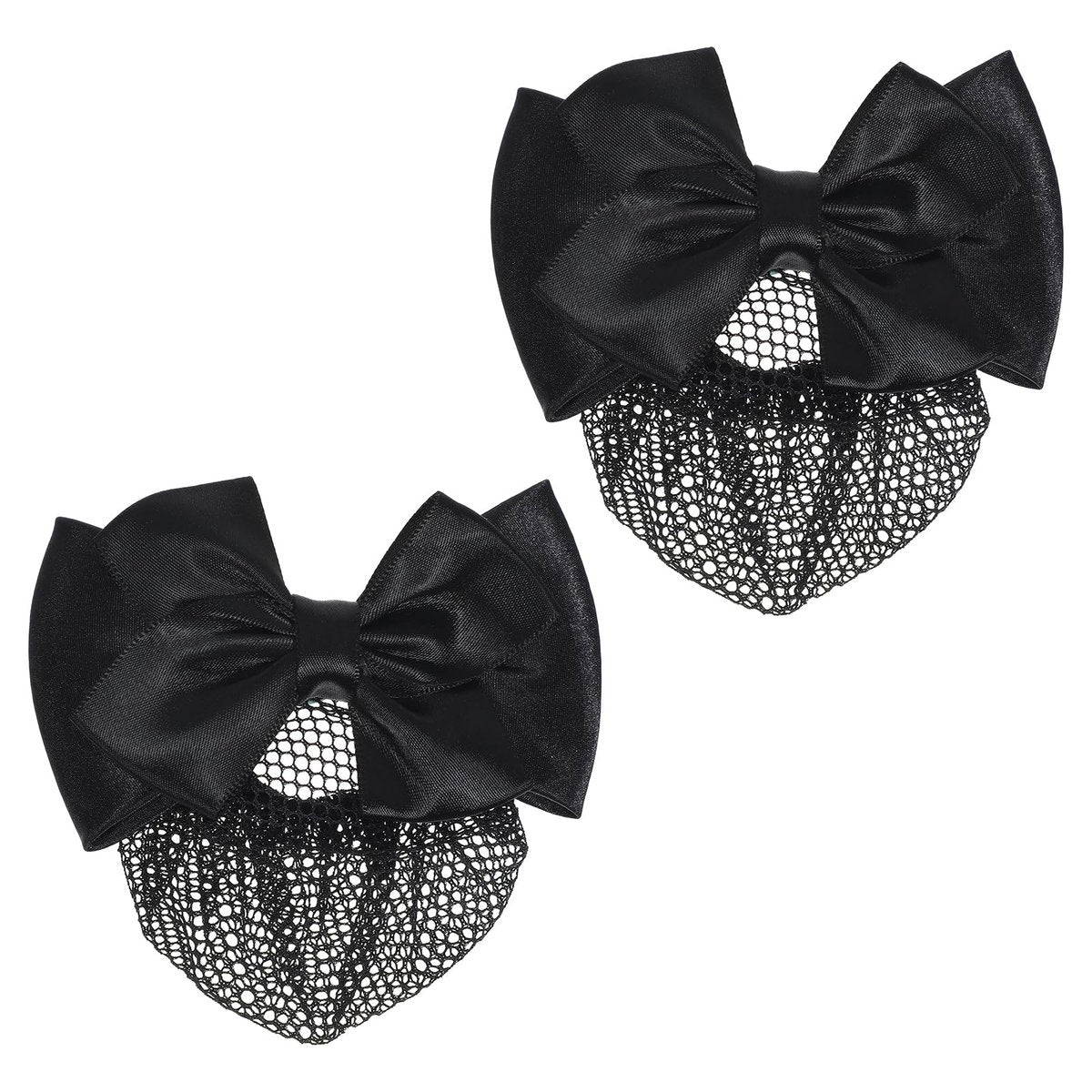 2er-Pack Haarnetz mit Schleife, Haarnetz für Damen, Haartuch mit Satin-Schleifen-Clip, Haarschmuck für Stewardessen, Banken, Hotels und Restaurantpersonal (Schwarz)