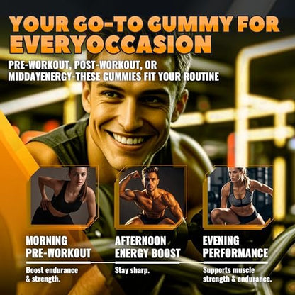 GlucoBio Kreatin-Monohydrat Gummis (5g) – Pre-Workout Energie & Muskelwachstum für Männer & Frauen | Orangen-Elektrolyt-Gummis (135 Stück)