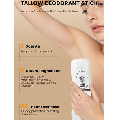 Tallow-Deodorant-Stick für Damen & Herren – Bergamotte-Duft, 48h Geruchskontrolle, aluminiumfrei, 75g
