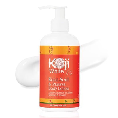 Koji White Kojic Acid & Papaya Body Lotion – Peeling, Feuchtigkeitsspendend, Pflegend für sonnengeschädigte Haut, Vegan, Parabenfrei, 250 ml