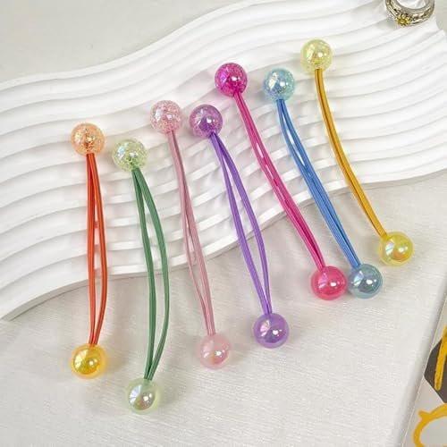14-teiliges Set Doppelkugel-Haargummis – Bunte elastische Haarbänder mit Anhängern für Frauen