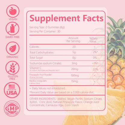 Crasye Premium Feminine Balance Gummies – PH-Balance & Vaginale Gesundheit mit Probiotika, Ananas-Geschmack, 60 Gummis (30 Portionen)