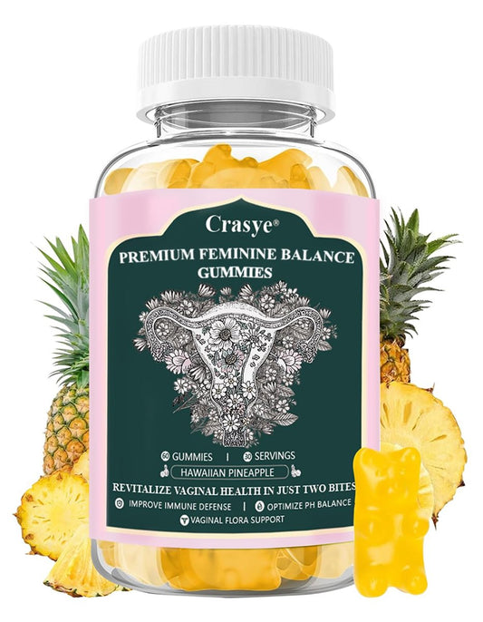Crasye Premium Feminine Balance Gummies – PH-Balance & Vaginale Gesundheit mit Probiotika, Ananas-Geschmack, 60 Gummis (30 Portionen)
