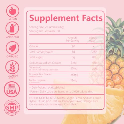 Crasye Premium Feminine Balance Gummies – PH-Balance & Vaginale Gesundheit mit Probiotika, Ananas-Geschmack, 60 Gummis (30 Portionen)