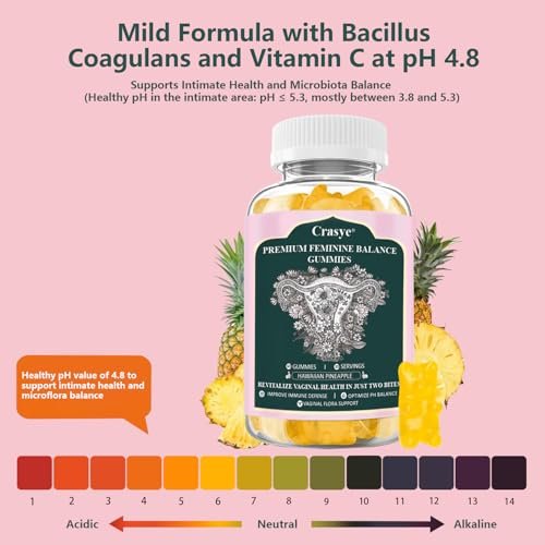 Crasye Premium Feminine Balance Gummies – PH-Balance & Vaginale Gesundheit mit Probiotika, Ananas-Geschmack, 60 Gummis (30 Portionen)