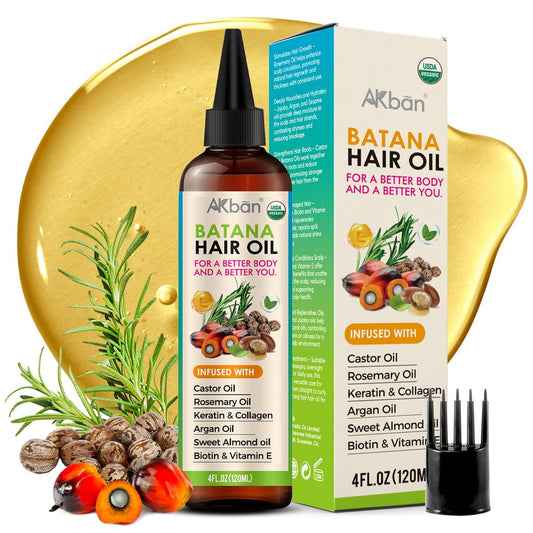 AKBAN Haarwachstumsöl – 100% reines Batana-, Rizinus-, Rosmarin- und Kürbiskernöl mit Biotin, Keratin & Vitamin E – Stärkende & verdickende Behandlung für gesundes Haar – 118 ml